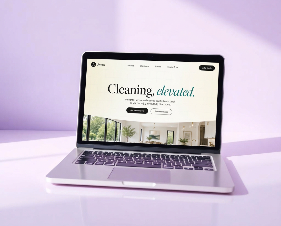 Laptop showing the Avero home cleaning website concept built by NubleWeb